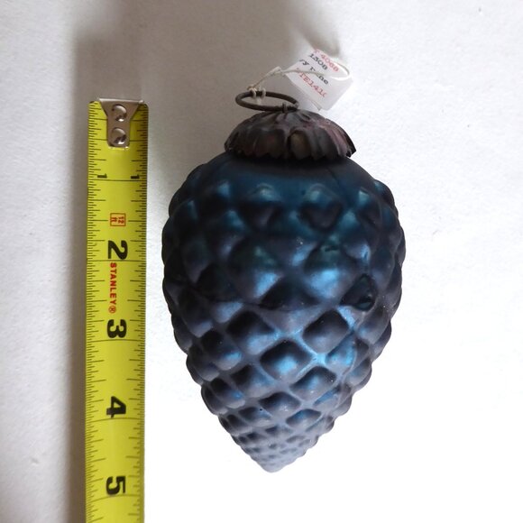 NEW 5” CHRISTMAS TREE HOLIDAY BLUE PINECONE GLASS ORNAMENT LOT OF 6 - Picture 6 of 6